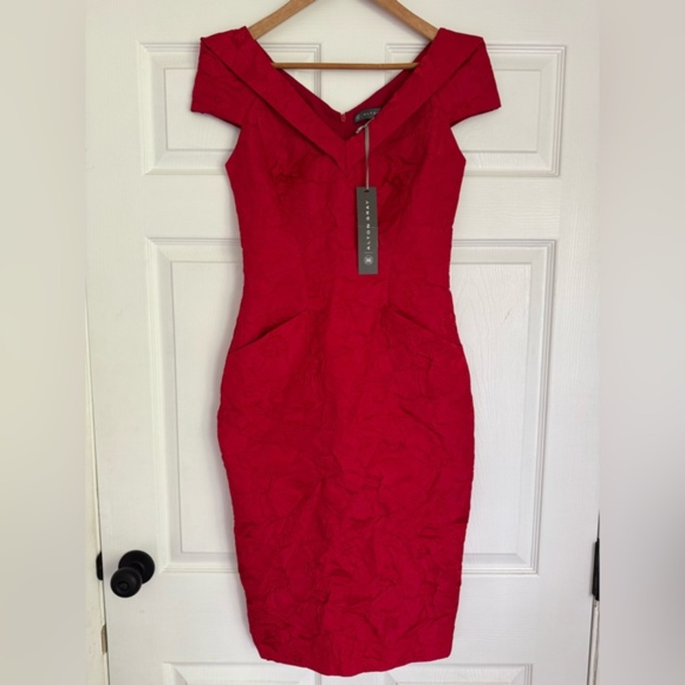 Alton Gray Red Floral Textured Knee-Length Dress – Size 2